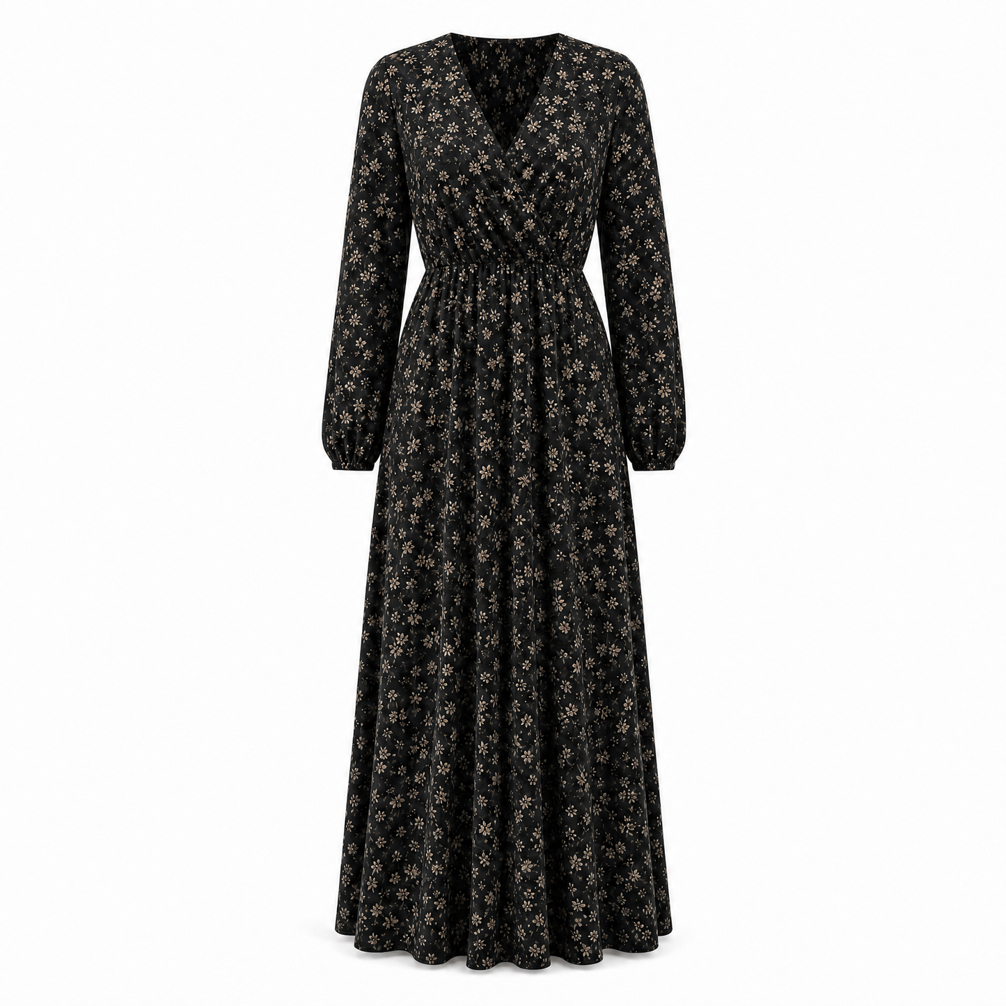 Clover Maxikleid in Schwarz mit Cremeblüten