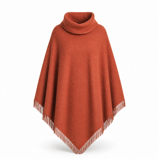 Autumn Fransen-Poncho in Terrakotta