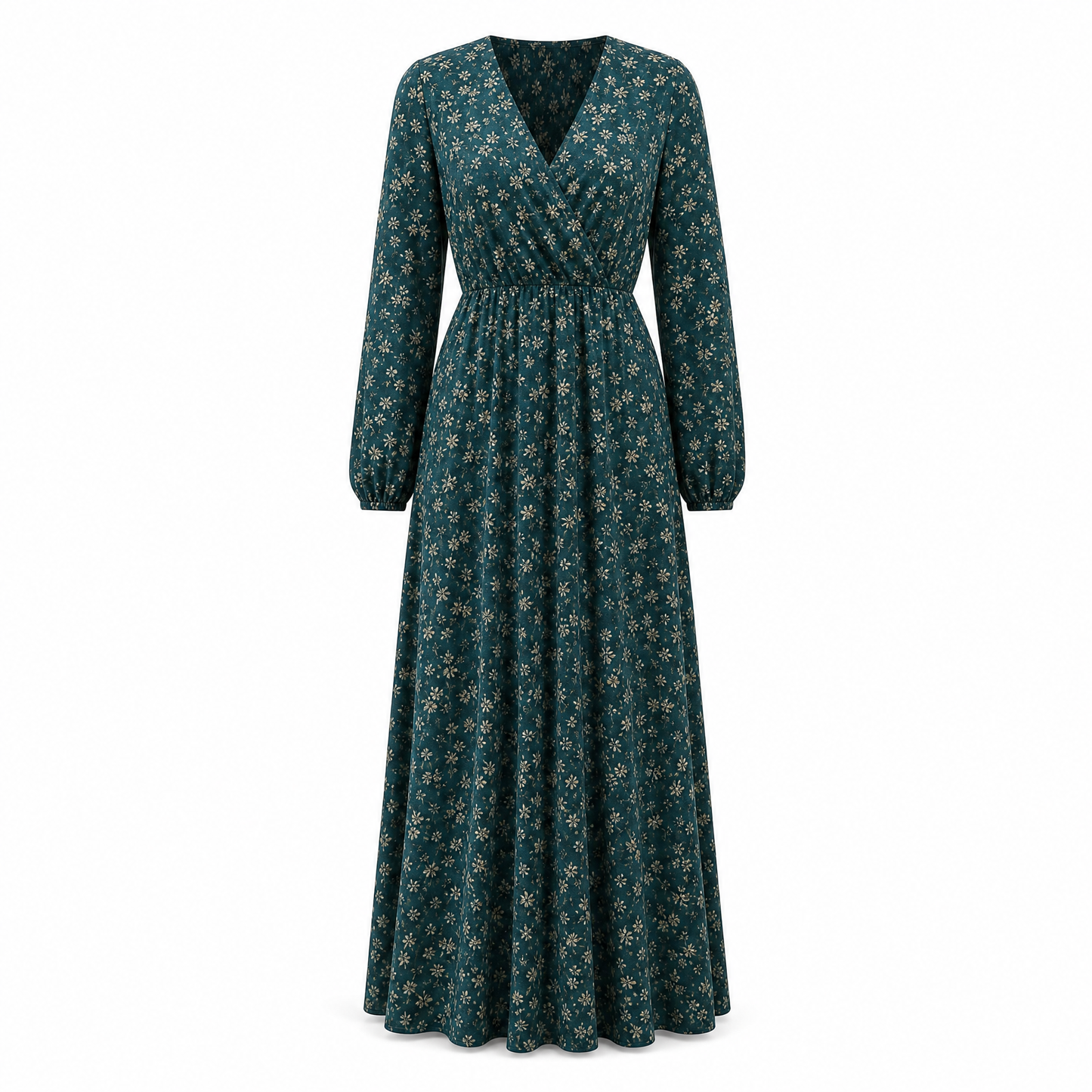 Clover Maxikleid in Petrol mit Cremeblüten